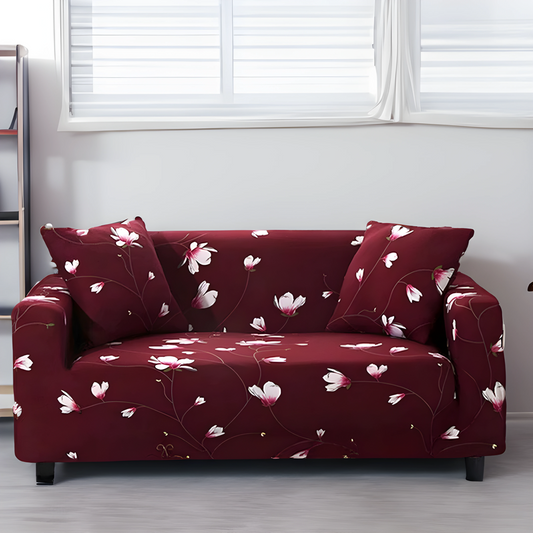 Floral Maroon Elastic Sofa Slipcovers
